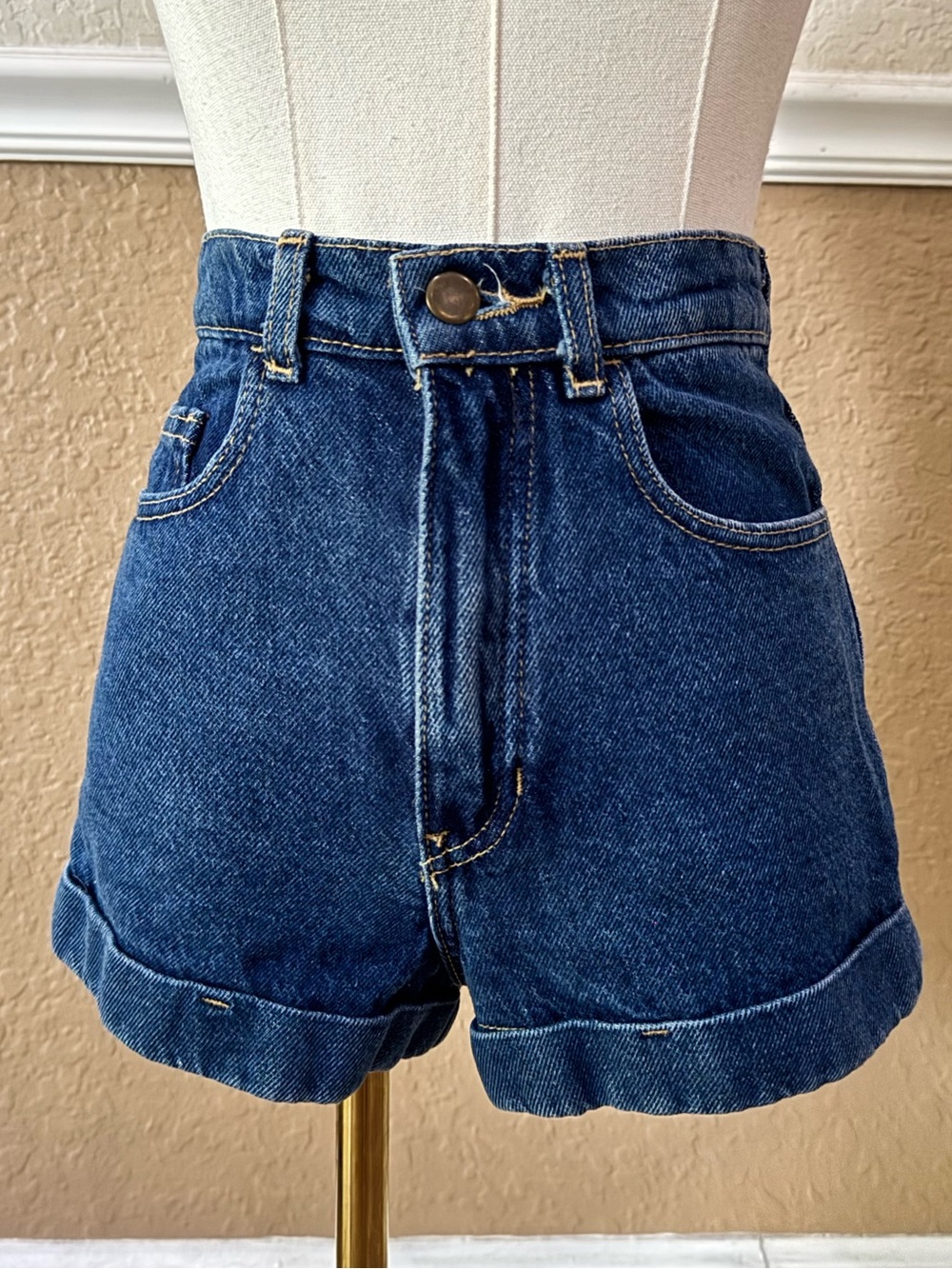 American Apparel Dark Blue High-Waist Denim Shorts - Picture 3 of 7